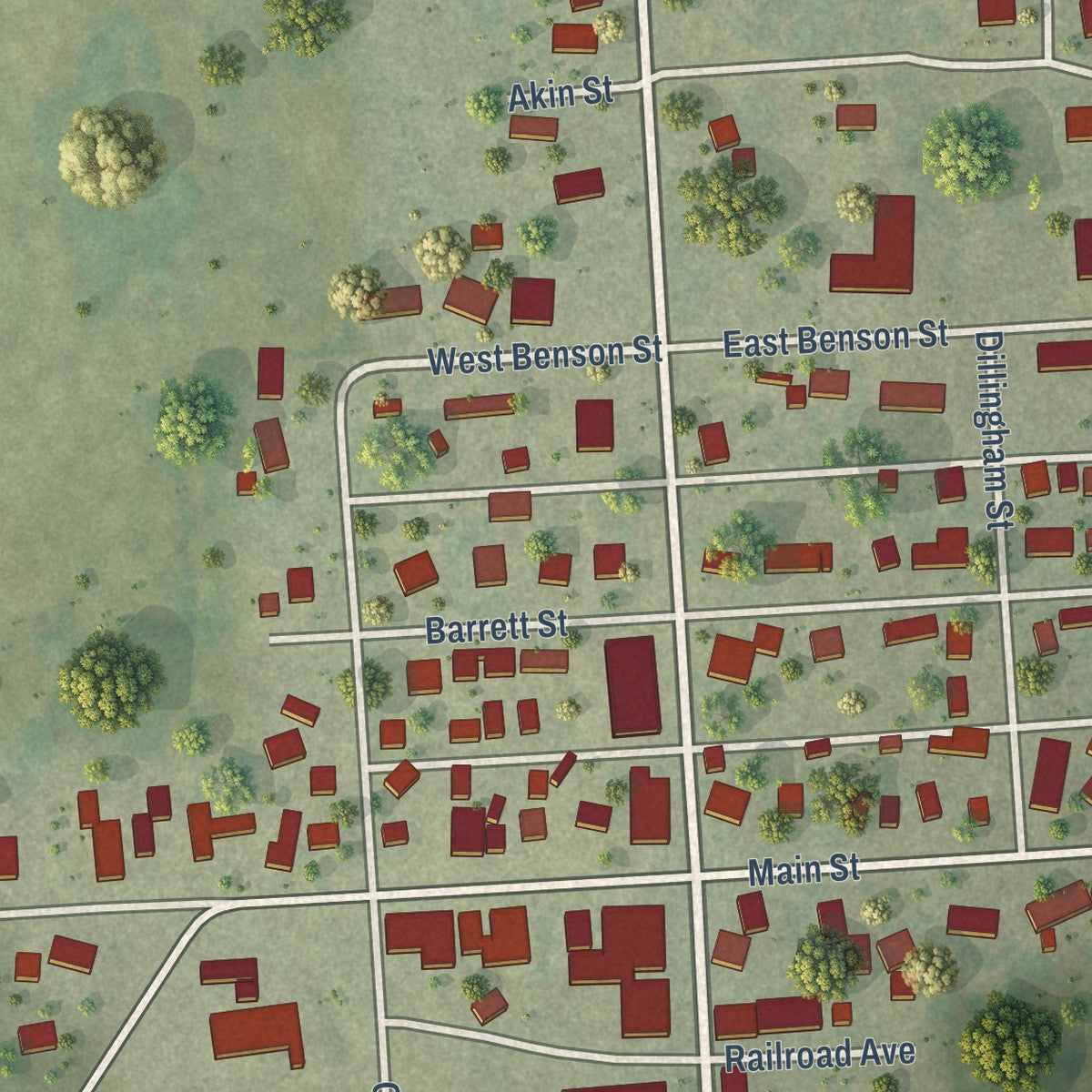 Close-up of the map of Glenbeulah, Wisconsin print showing street and building detail