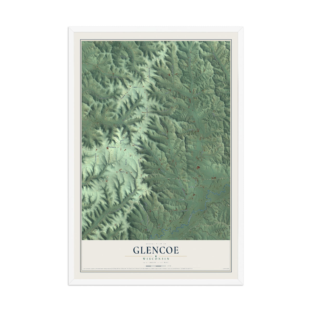 Map of Glencoe, Wisconsin, 12 x 18 inch print in a white wood frame