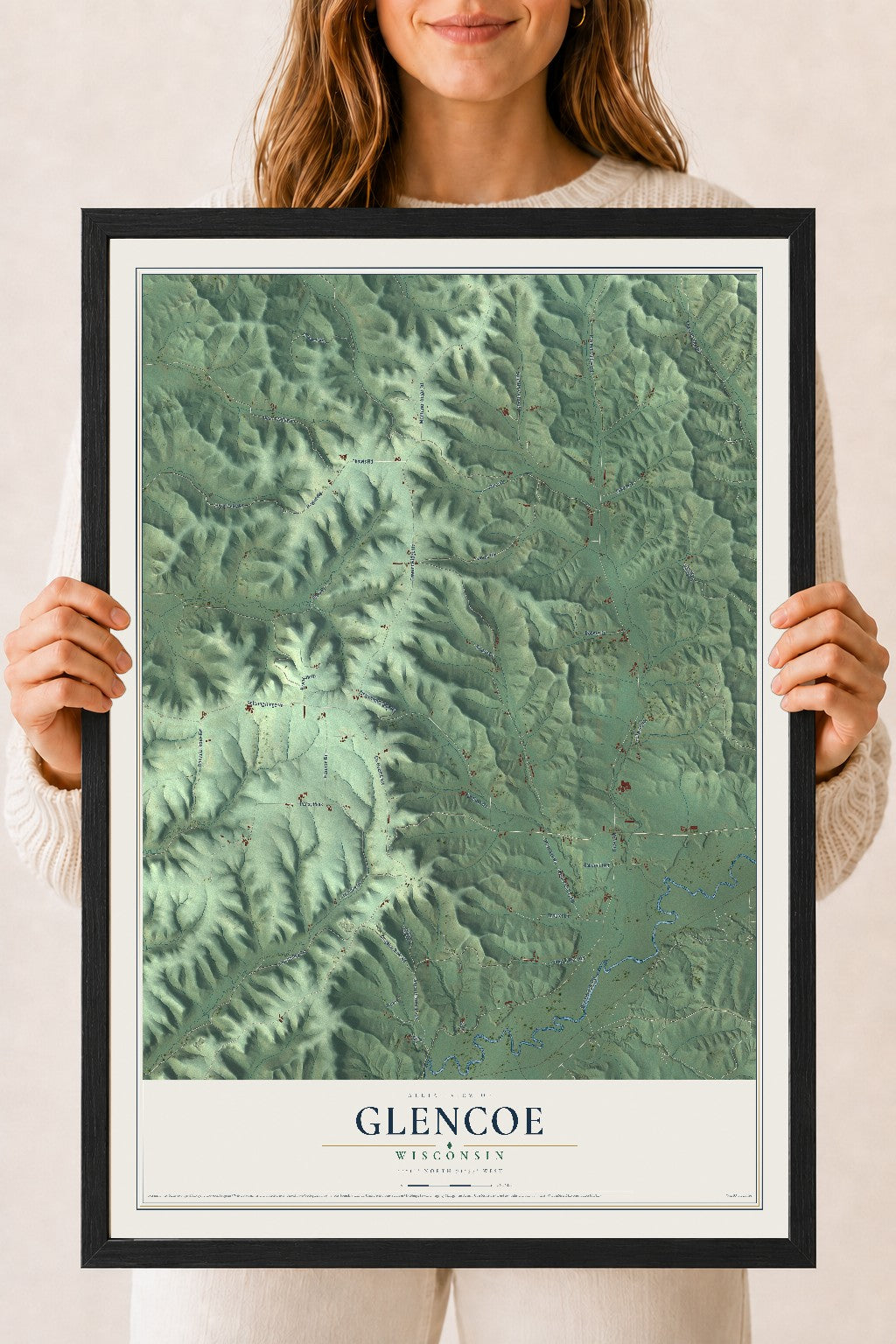 Map of Glencoe, Wisconsin, 18 x 24 inch print in a black wood frame
