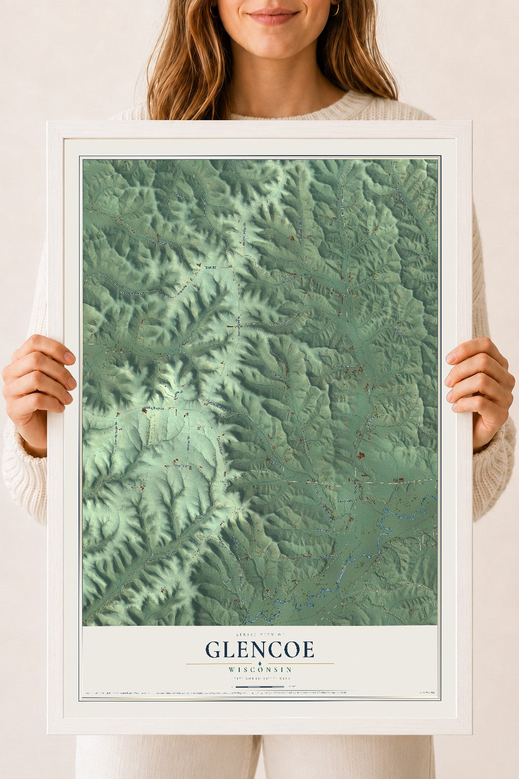 Map of Glencoe, Wisconsin, 18 x 24 inch print in a white wood frame