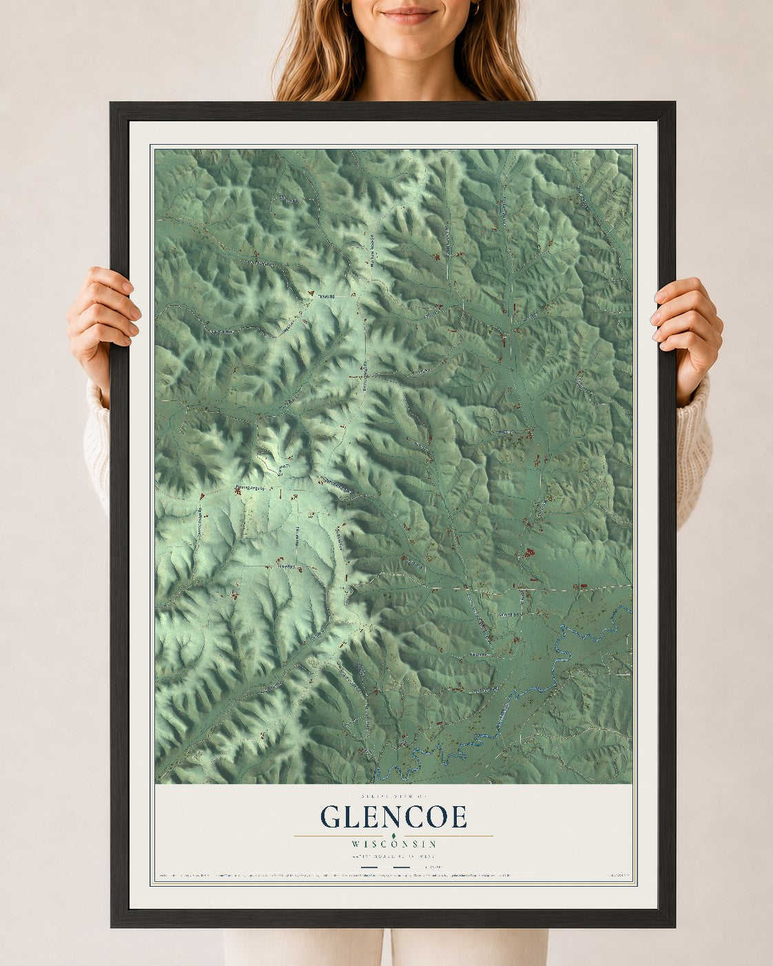 Map of Glencoe, Wisconsin, 24 x 36 inch print in a black wood frame