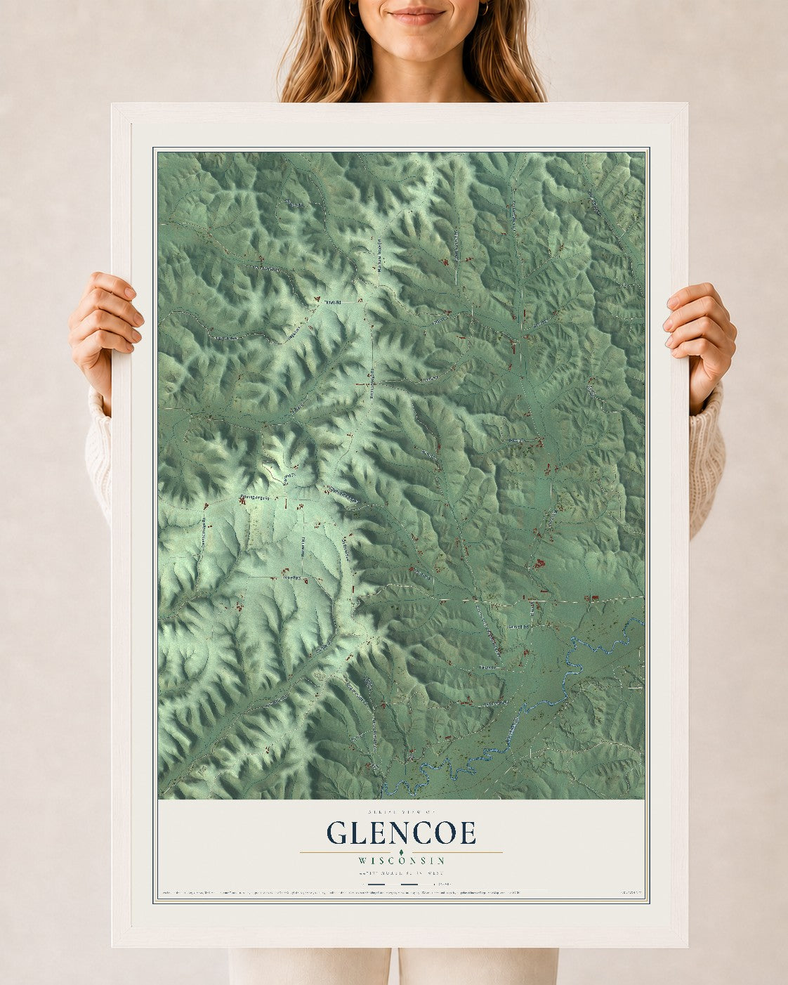 Map of Glencoe, Wisconsin, 24 x 36 inch print in a white wood frame