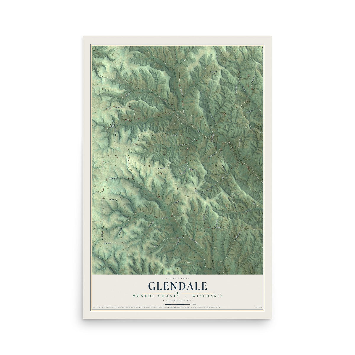 Map of Glendale, Monroe County, Wisconsin, 12 x 18 inch unframed archival matte print