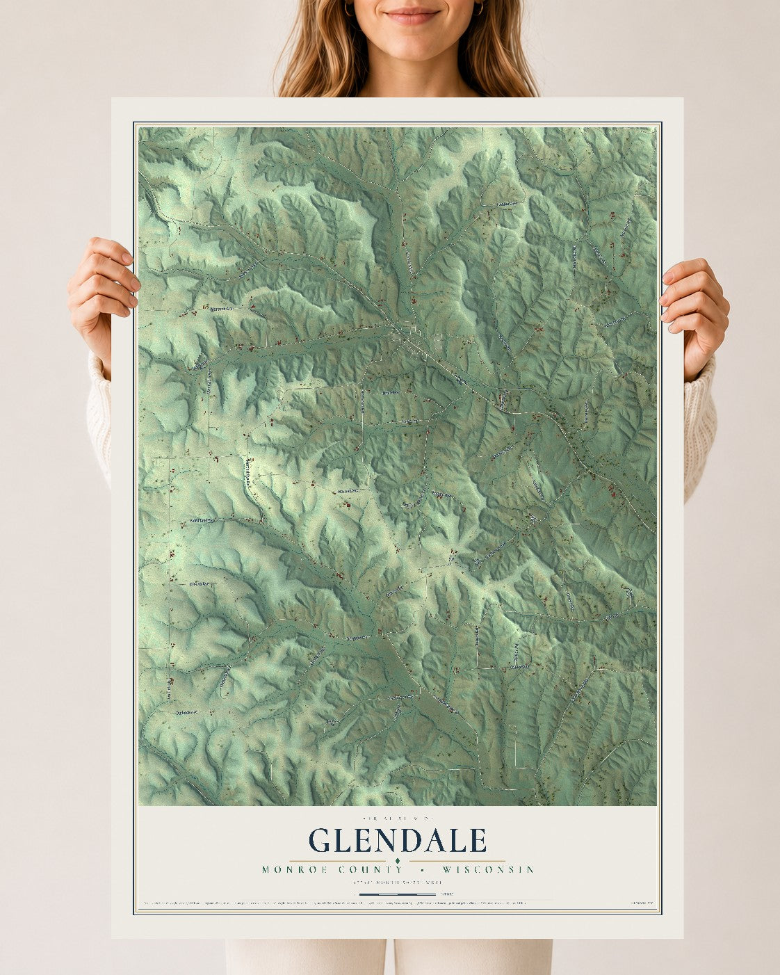 Map of Glendale, Monroe County, Wisconsin, 24 x 36 inch unframed archival matte print