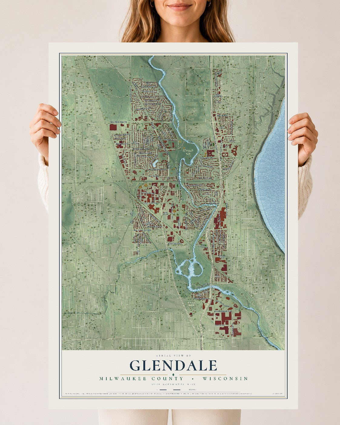 Map of Glendale, Milwaukee County, Wisconsin, 24 x 36 inch unframed archival matte print