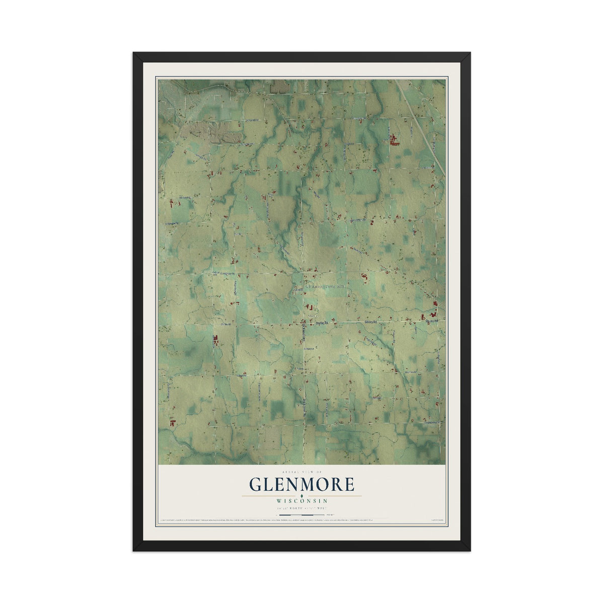 Map of Glenmore, Wisconsin, 12 x 18 inch print in a black wood frame