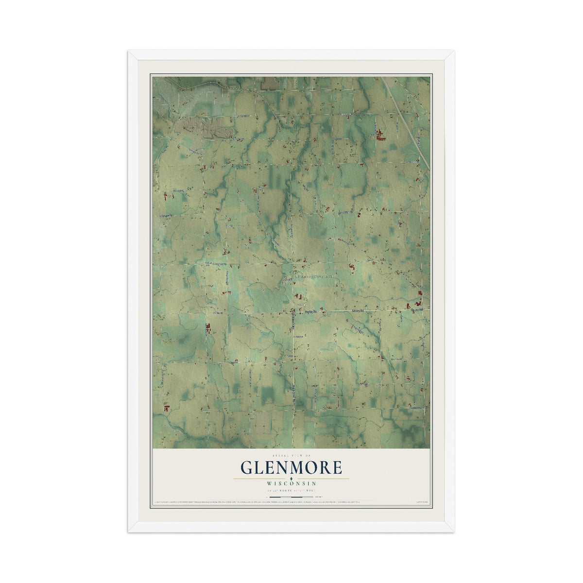 Map of Glenmore, Wisconsin, 12 x 18 inch print in a white wood frame