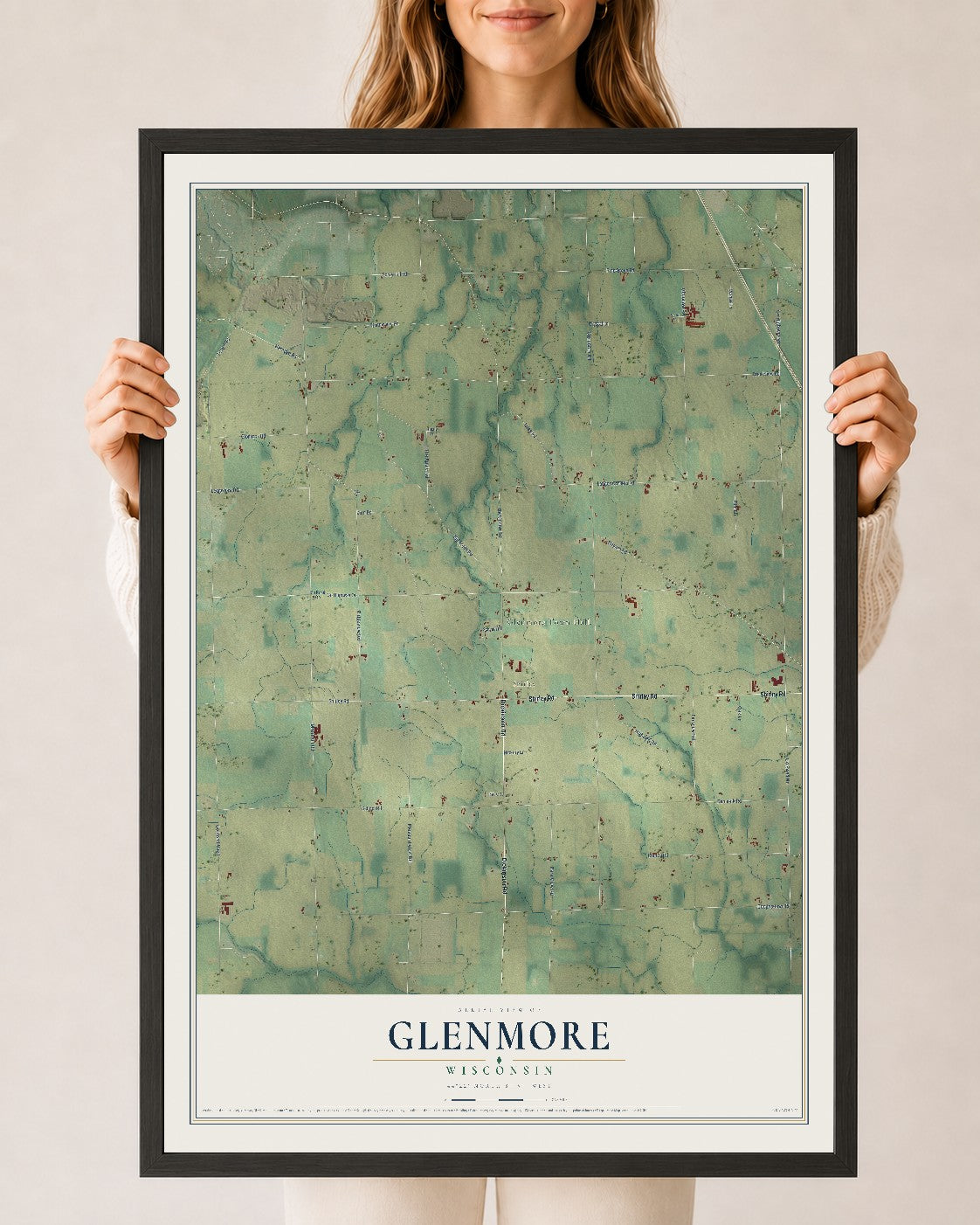 Map of Glenmore, Wisconsin, 24 x 36 inch print in a black wood frame