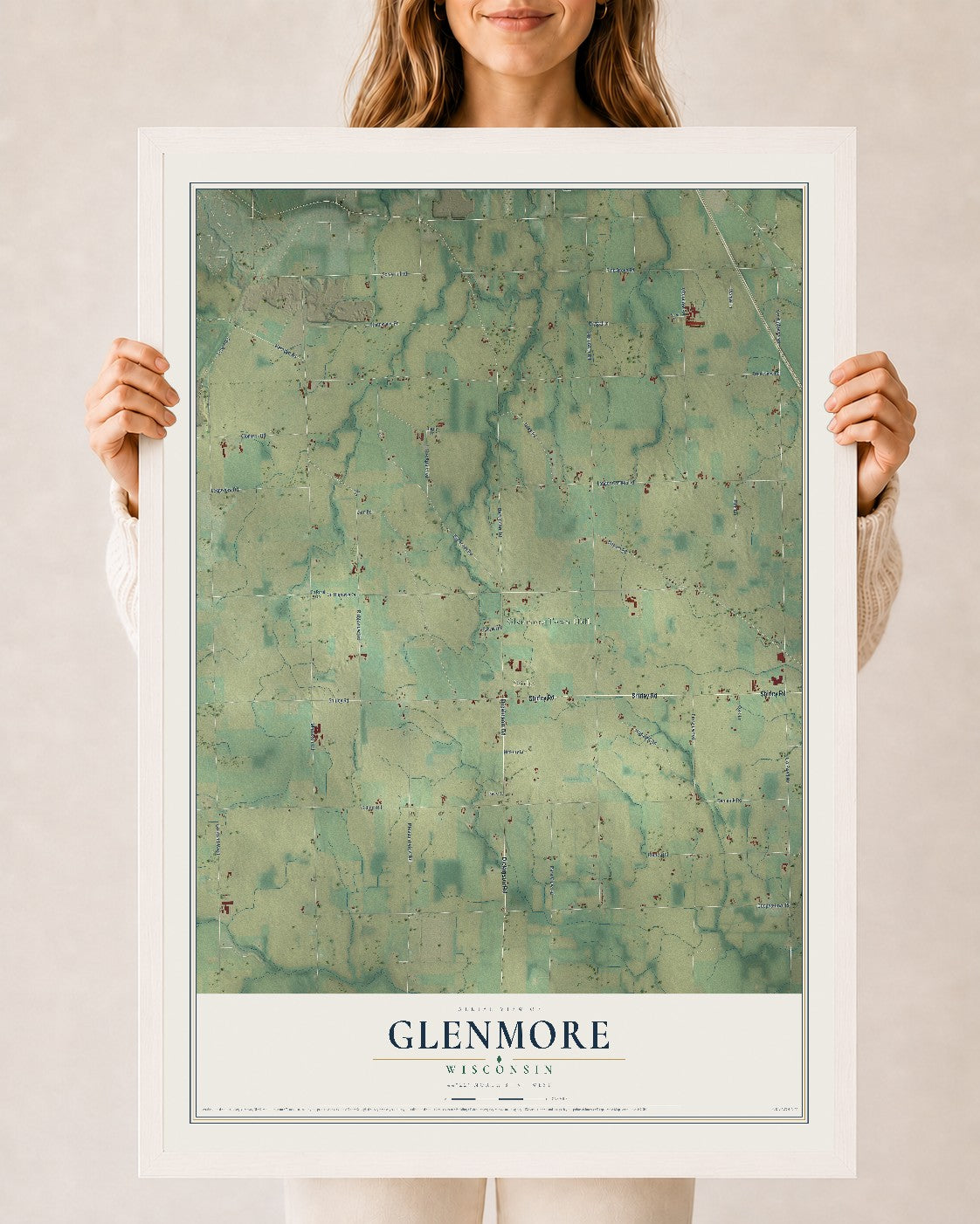 Map of Glenmore, Wisconsin, 24 x 36 inch print in a white wood frame