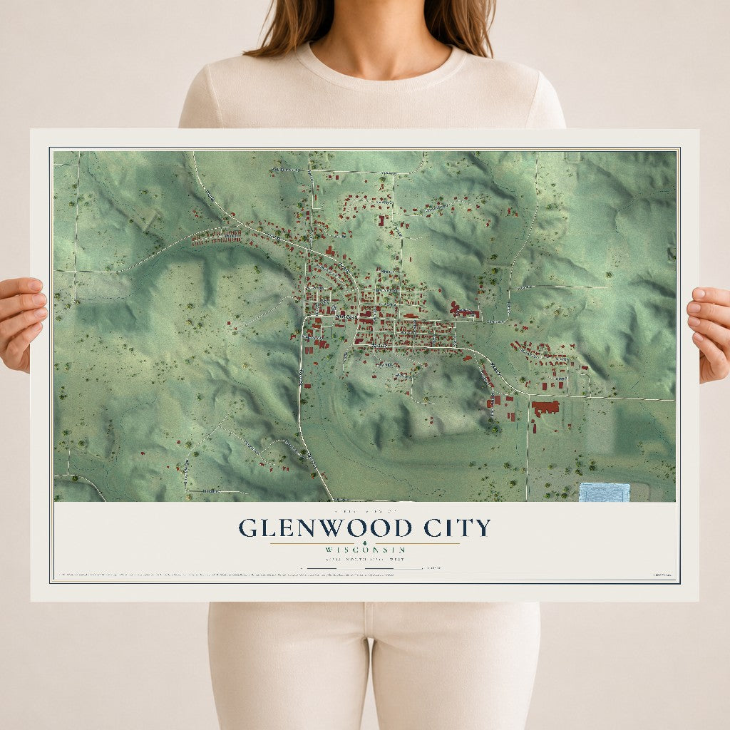 Map of Glenwood City, Wisconsin, 18 x 24 inch unframed archival matte print
