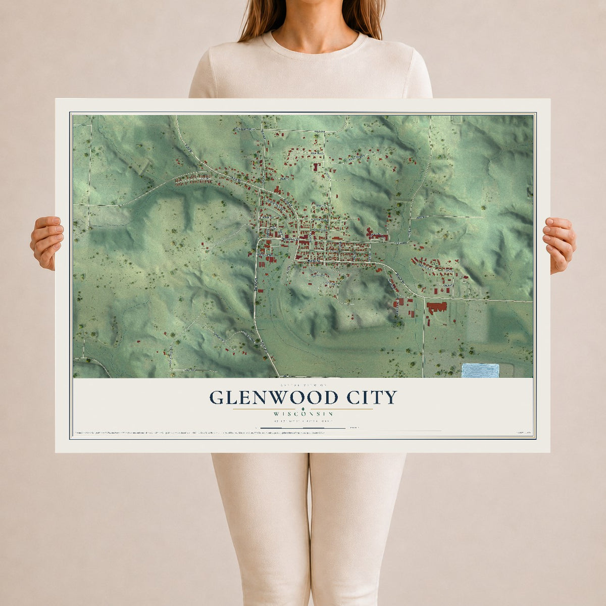 Map of Glenwood City, Wisconsin, 24 x 36 inch unframed archival matte print