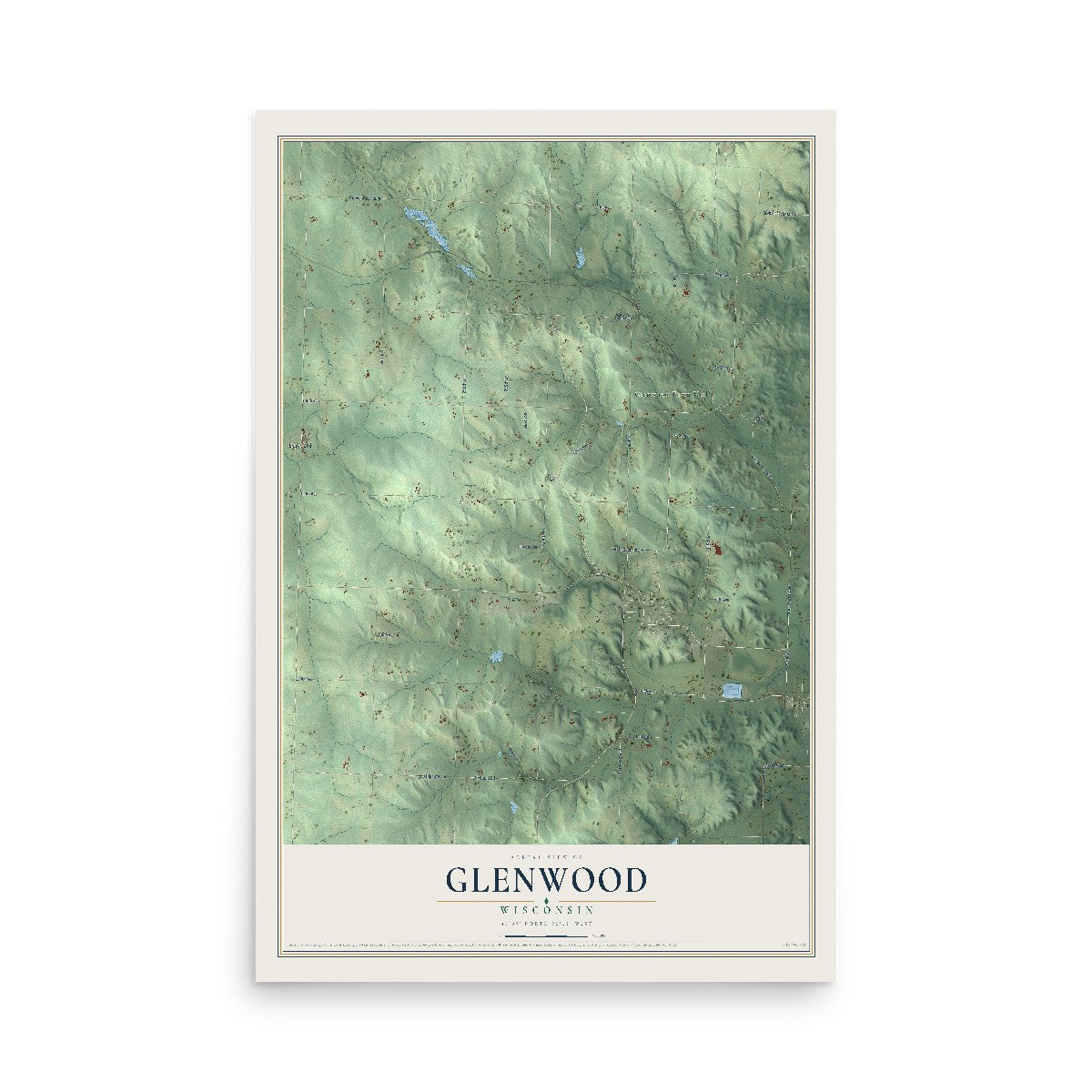 Map of Glenwood, Wisconsin, 12 x 18 inch unframed archival matte print