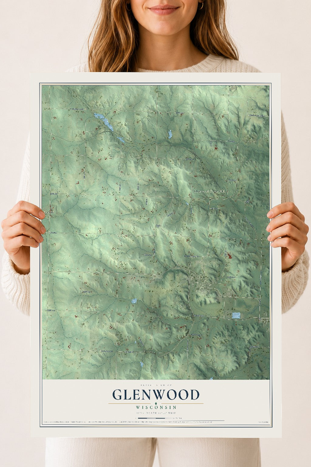 Map of Glenwood, Wisconsin, 18 x 24 inch unframed archival matte print