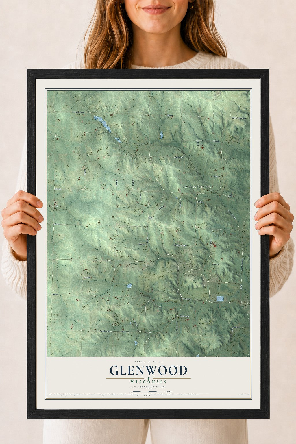 Map of Glenwood, Wisconsin, 18 x 24 inch print in a black wood frame