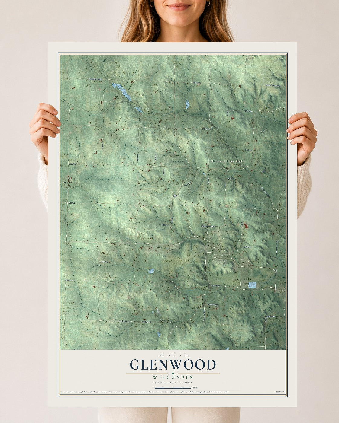 Map of Glenwood, Wisconsin, 24 x 36 inch unframed archival matte print