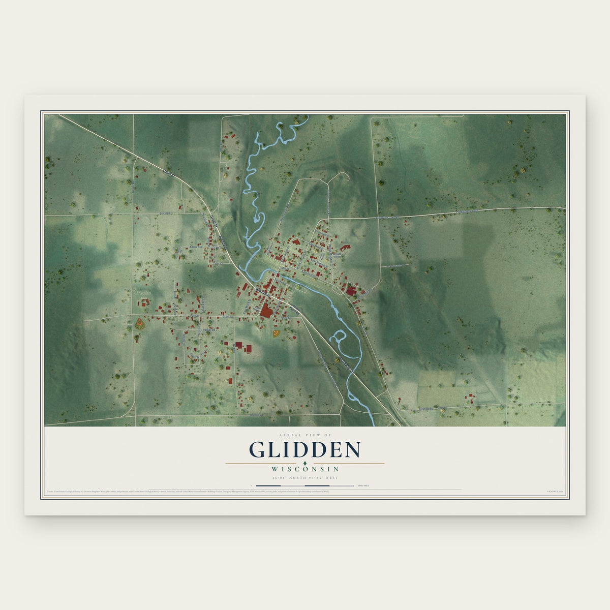 Glidden, Wisconsin map print, the full design