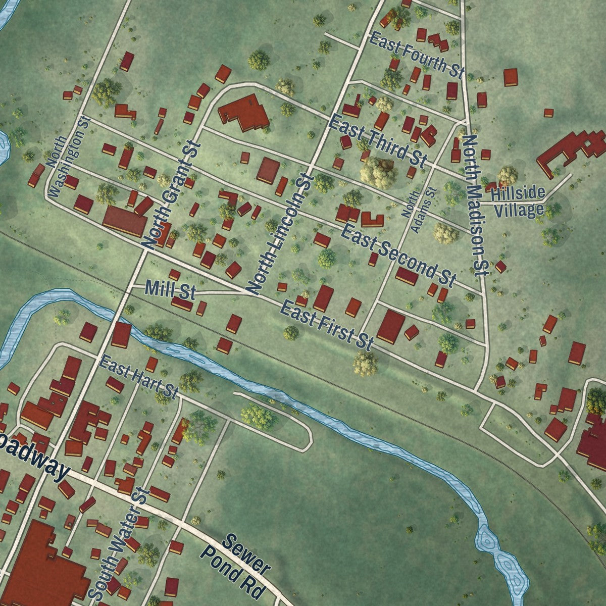Close-up of the map of Glidden, Wisconsin print showing street and building detail