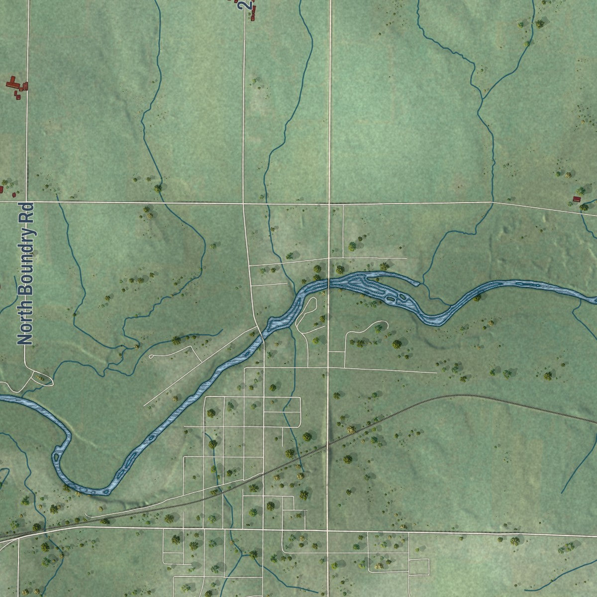 Second close-up of the map of Goetz, Wisconsin print showing more streets and buildings
