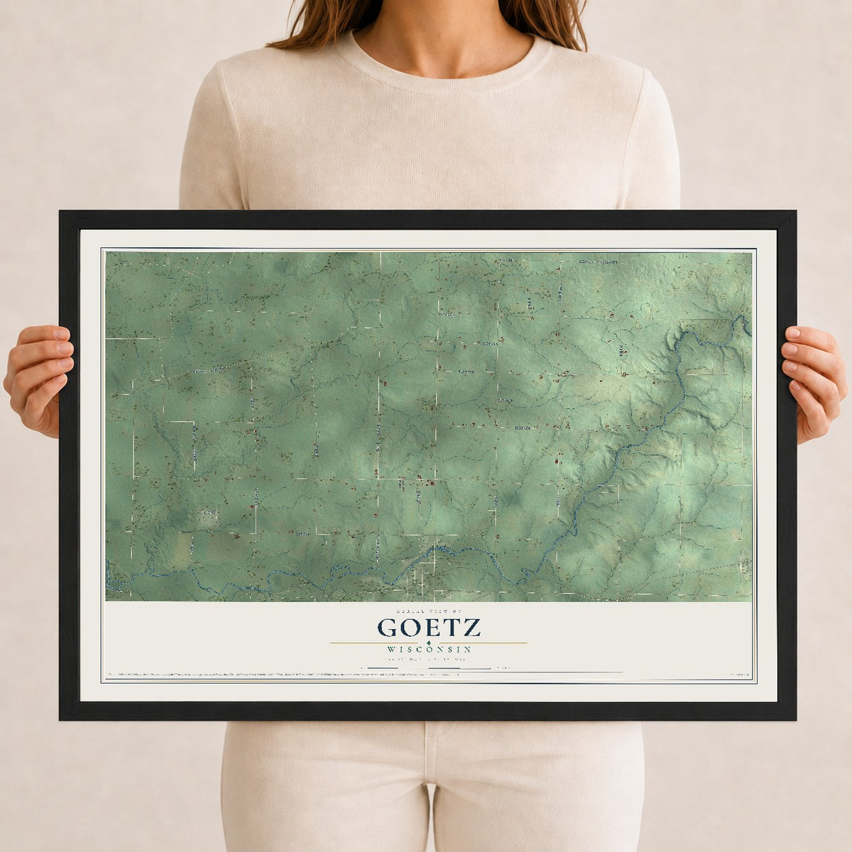Map of Goetz, Wisconsin, 12 x 18 inch print in a black wood frame