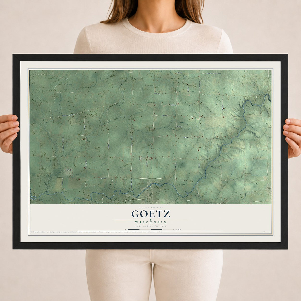 Map of Goetz, Wisconsin, 18 x 24 inch print in a black wood frame