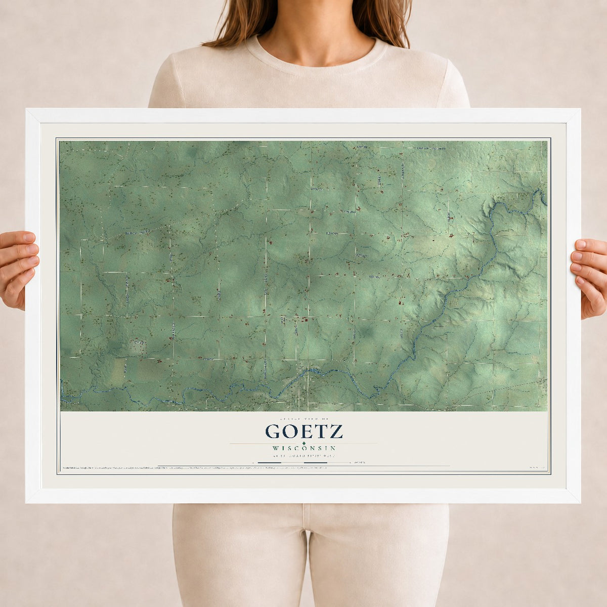 Map of Goetz, Wisconsin, 18 x 24 inch print in a white wood frame