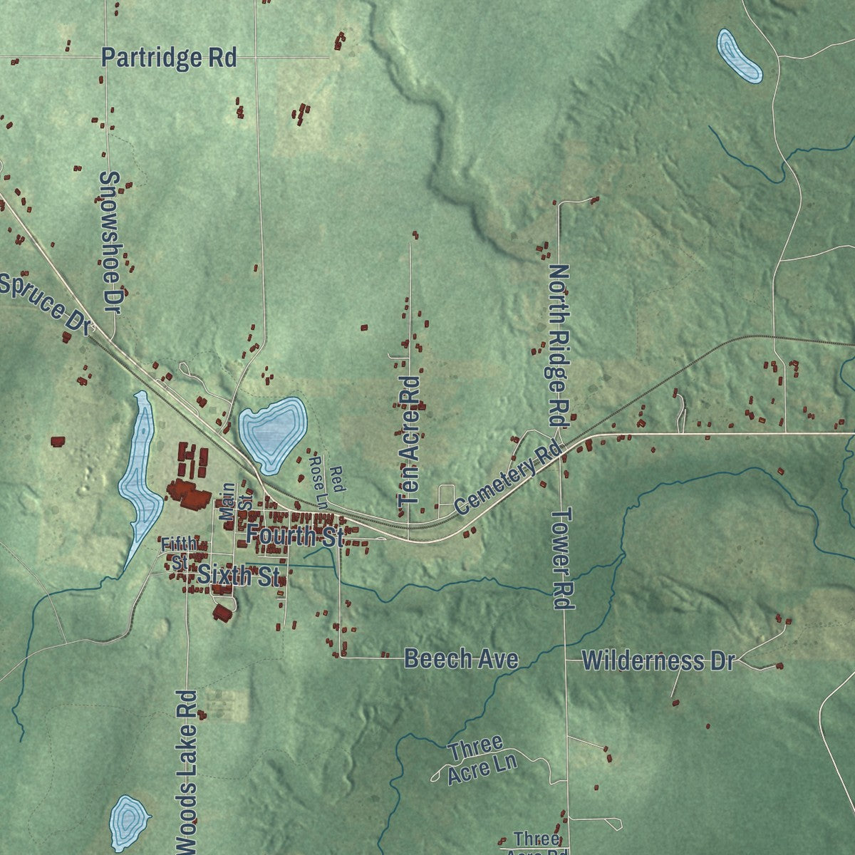 Second close-up of the map of Goodman, Wisconsin print showing more streets and buildings