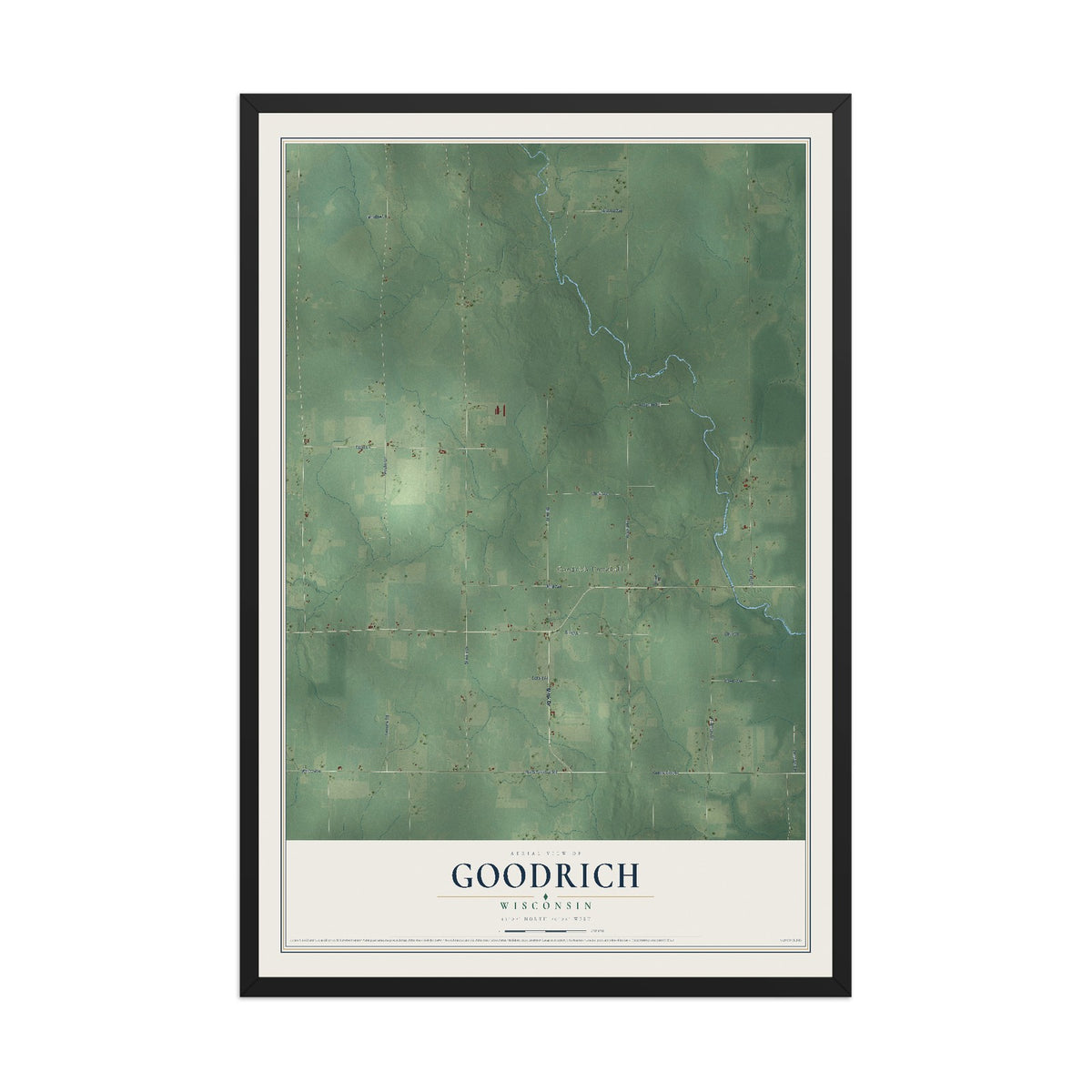 Map of Goodrich, Wisconsin, 12 x 18 inch print in a black wood frame