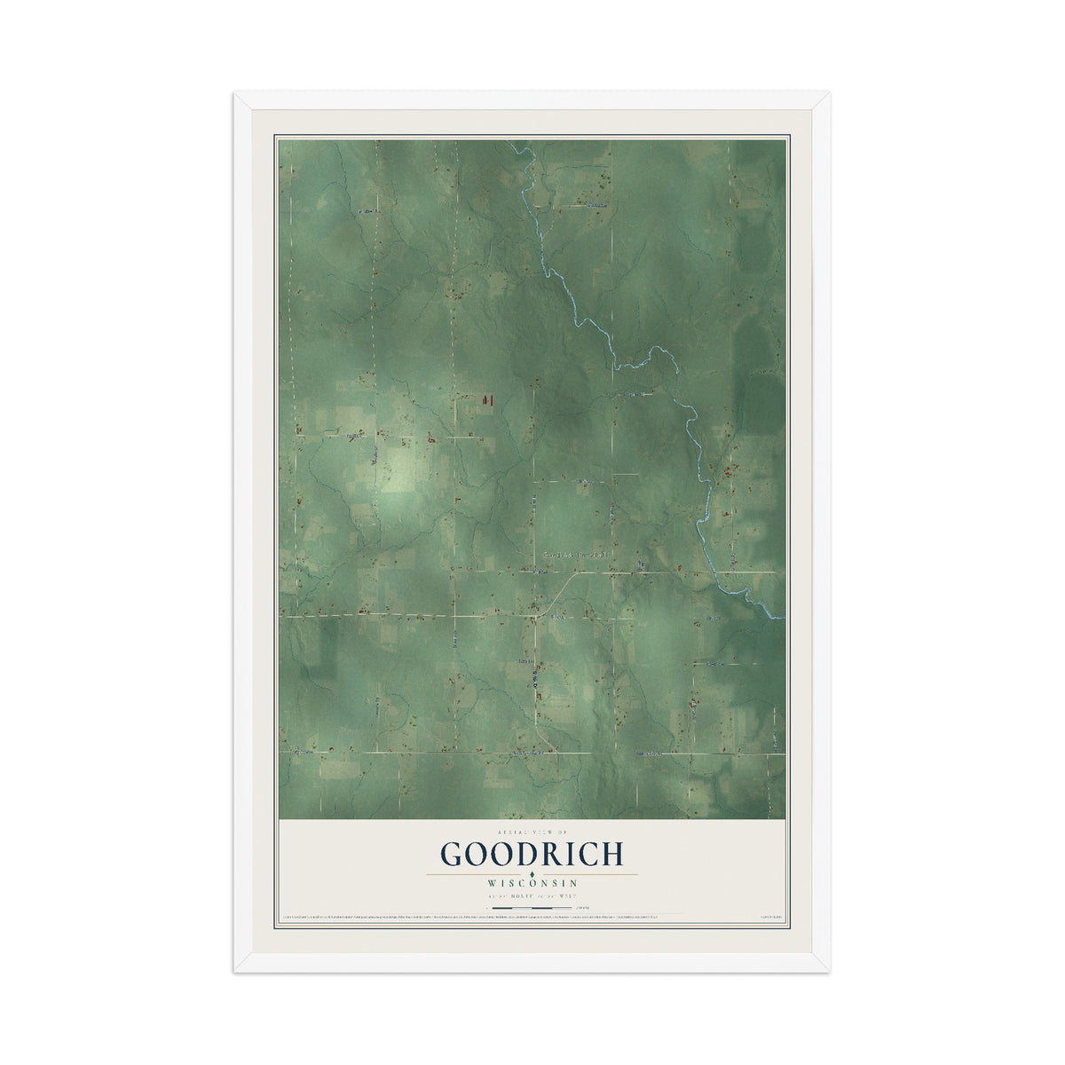 Map of Goodrich, Wisconsin, 12 x 18 inch print in a white wood frame