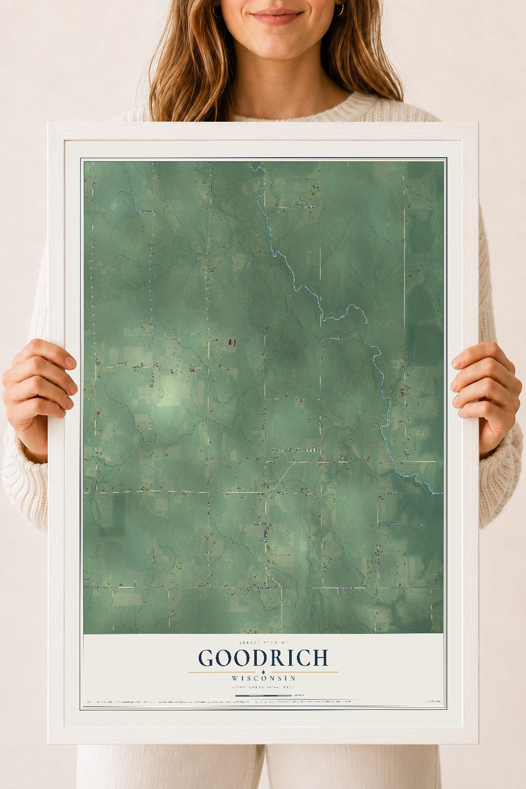 Map of Goodrich, Wisconsin, 18 x 24 inch print in a white wood frame