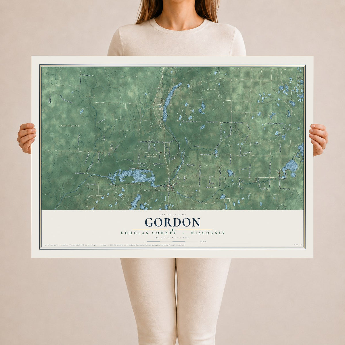 Map of Gordon, Douglas County, Wisconsin, 24 x 36 inch unframed archival matte print