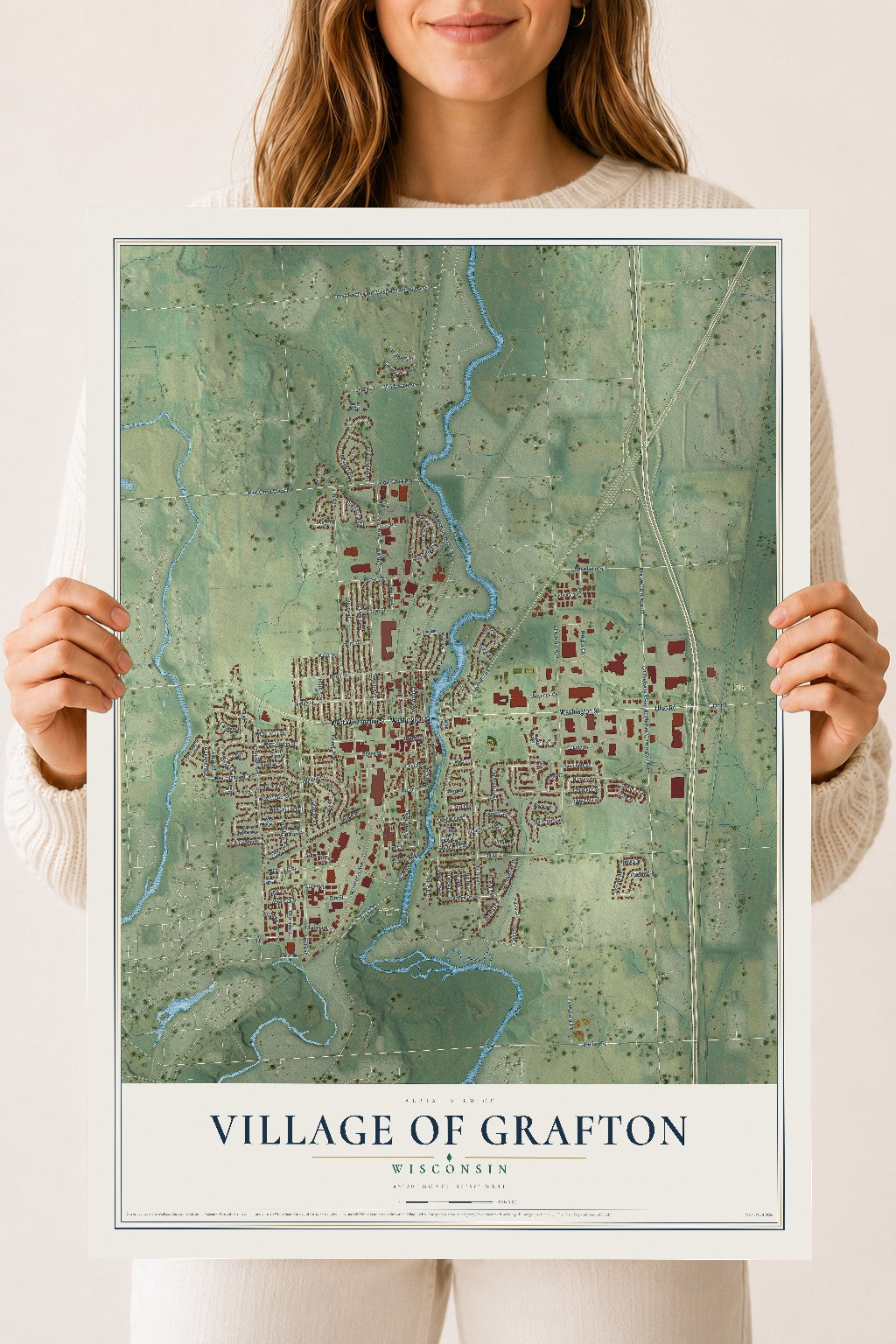 Map of Grafton, Wisconsin, 18 x 24 inch unframed archival matte print