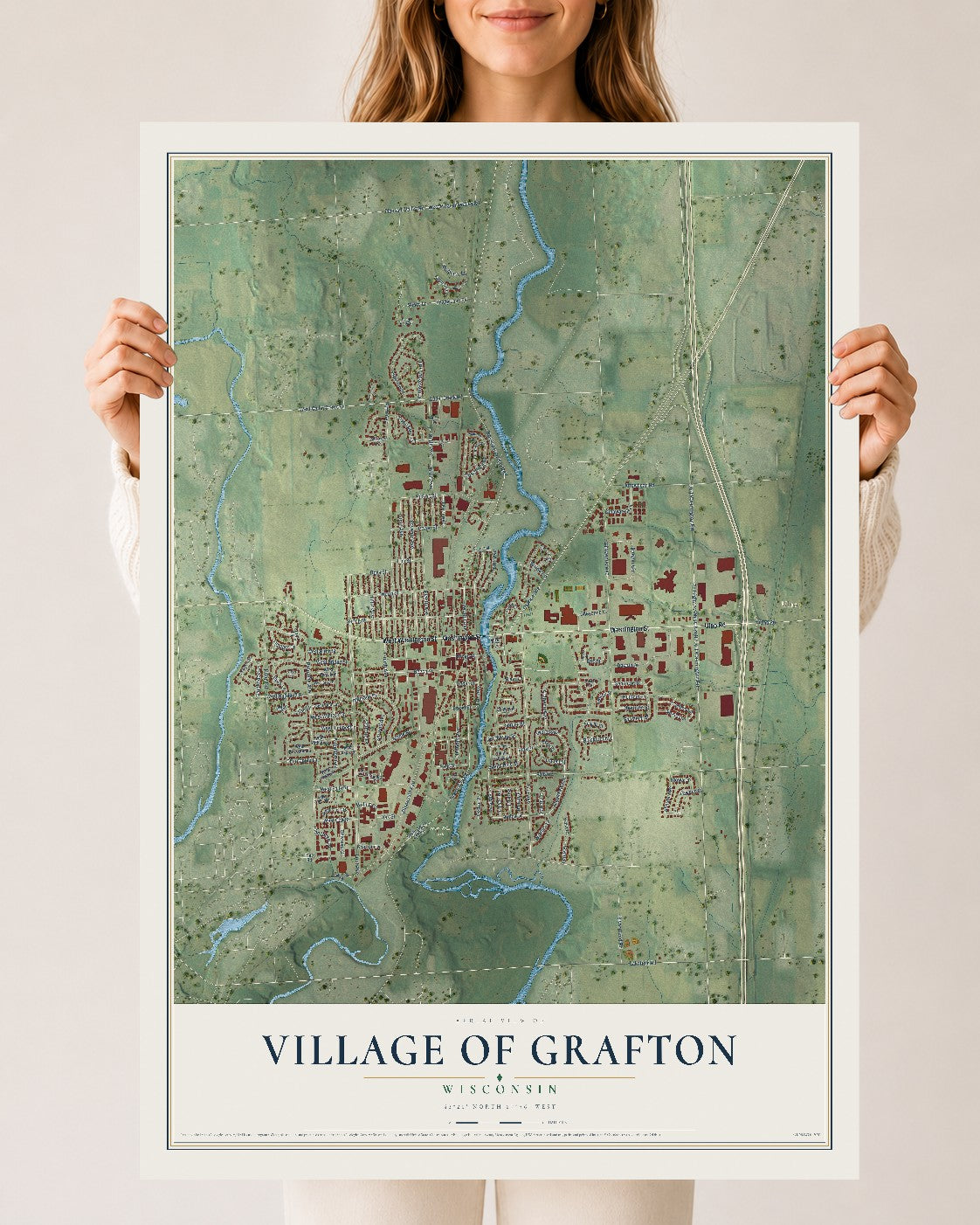 Map of Grafton, Wisconsin, 24 x 36 inch unframed archival matte print