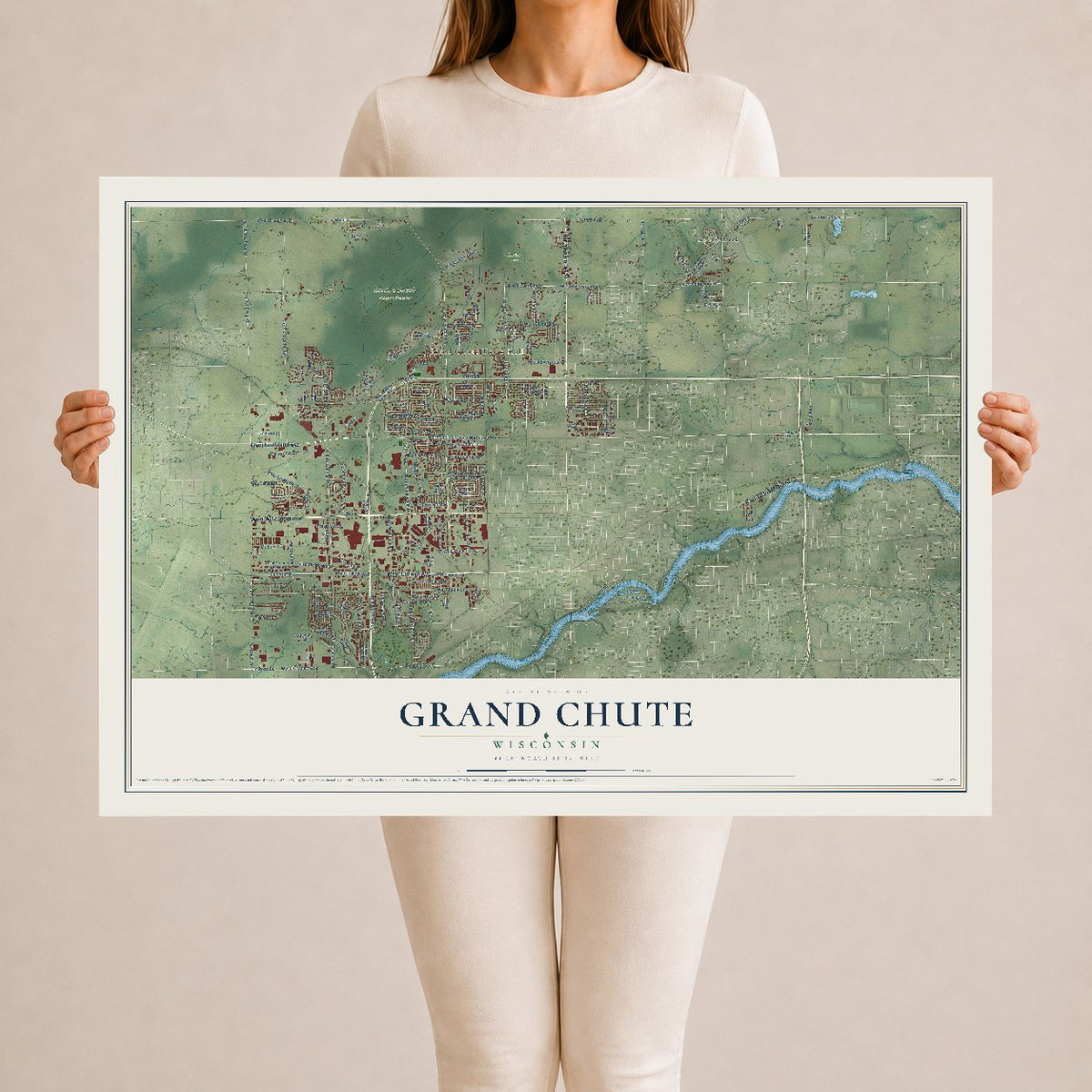 Map of Grand Chute, Wisconsin, 24 x 36 inch unframed archival matte print