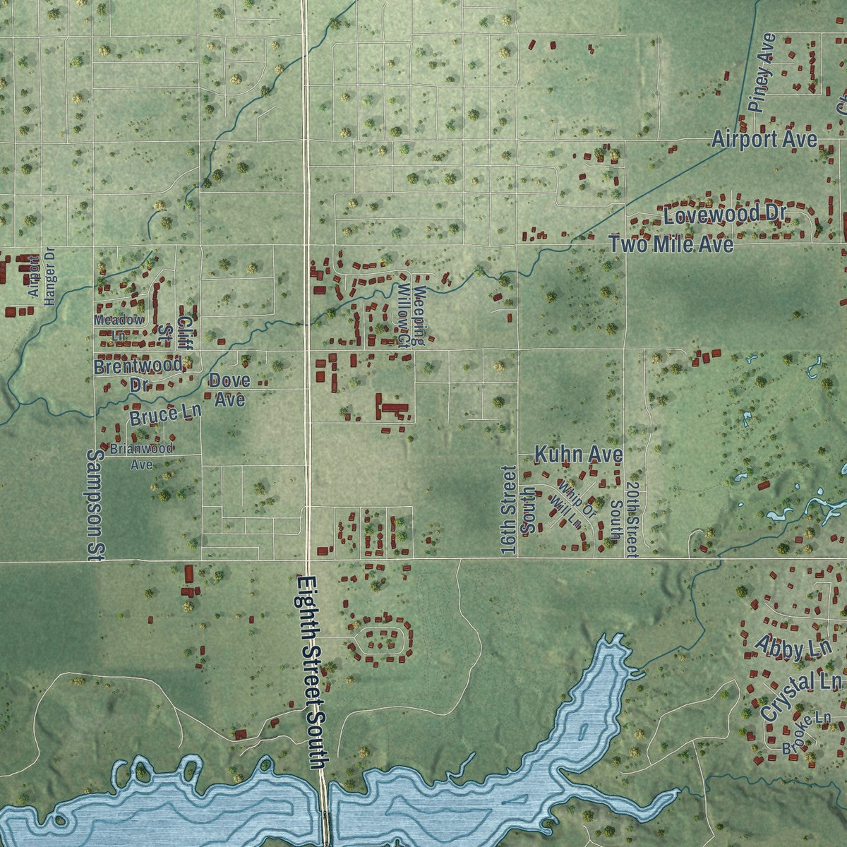 Second close-up of the map of Grand Rapids, Wisconsin print showing more streets and buildings