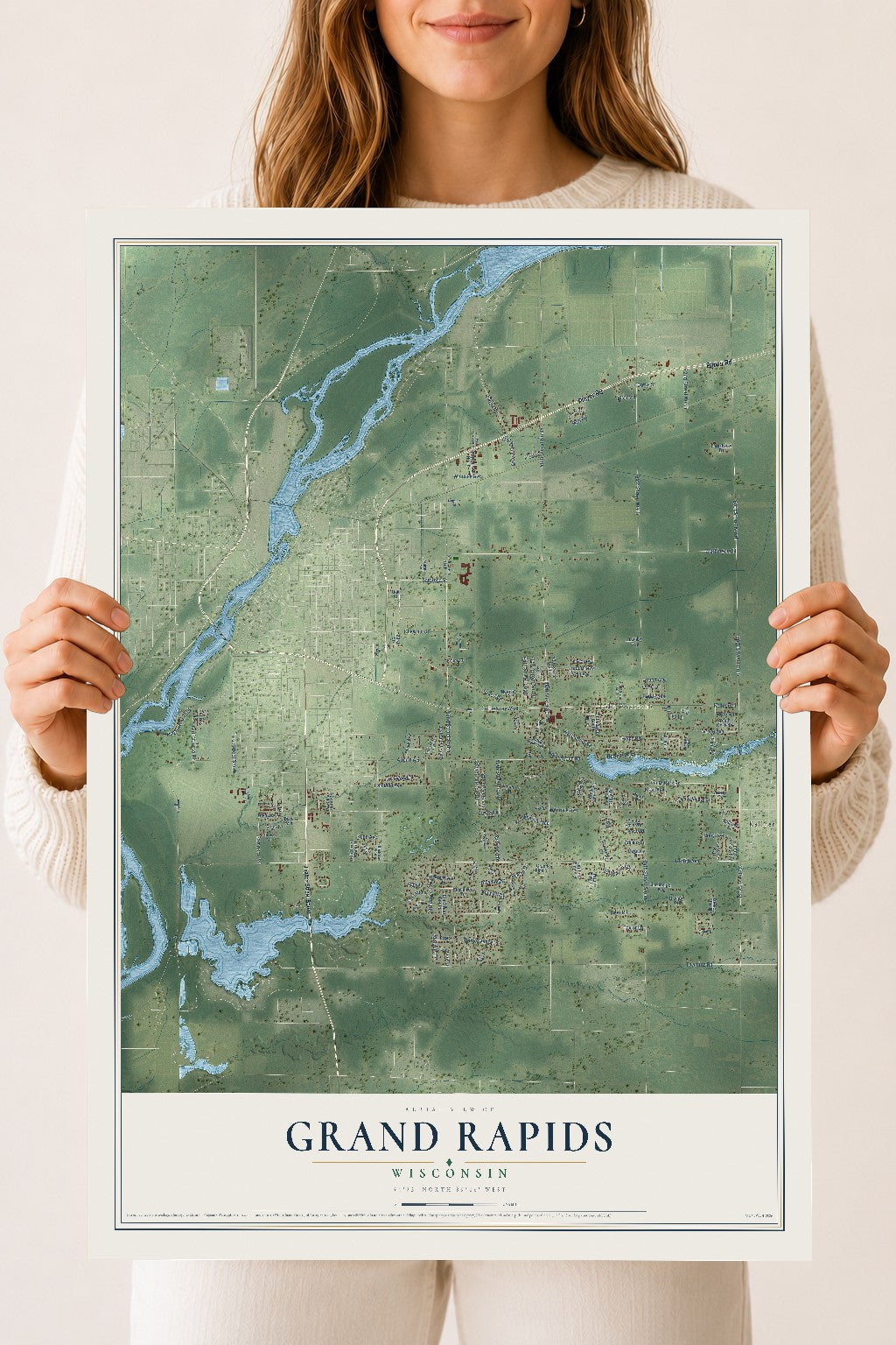 Map of Grand Rapids, Wisconsin, 18 x 24 inch unframed archival matte print