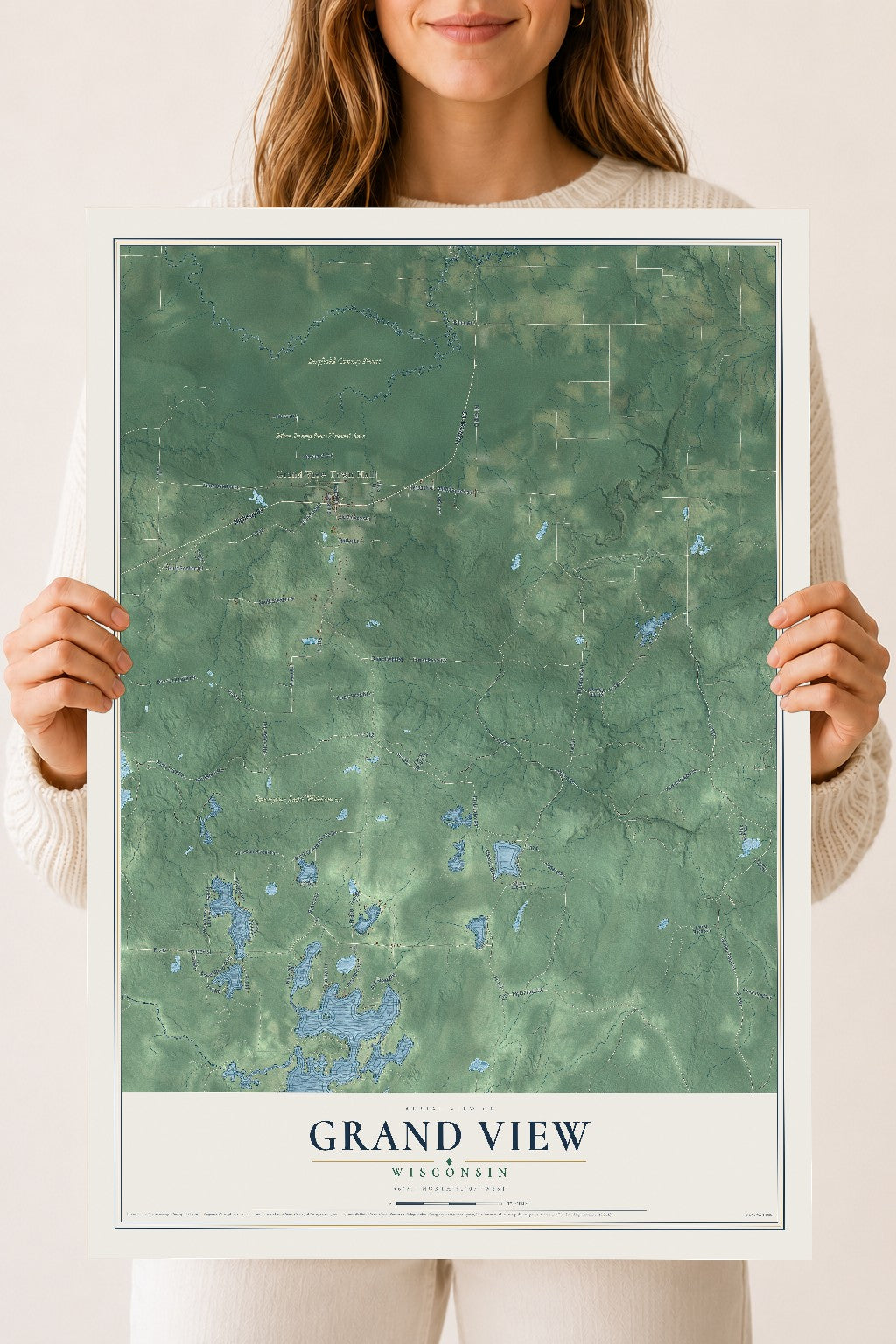 Map of Grand View, Wisconsin, 18 x 24 inch unframed archival matte print