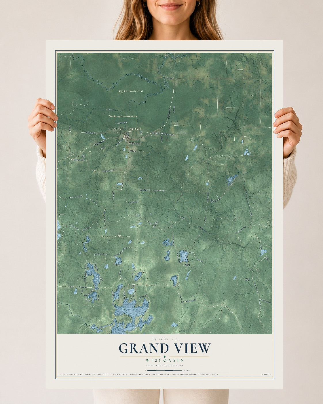 Map of Grand View, Wisconsin, 24 x 36 inch unframed archival matte print