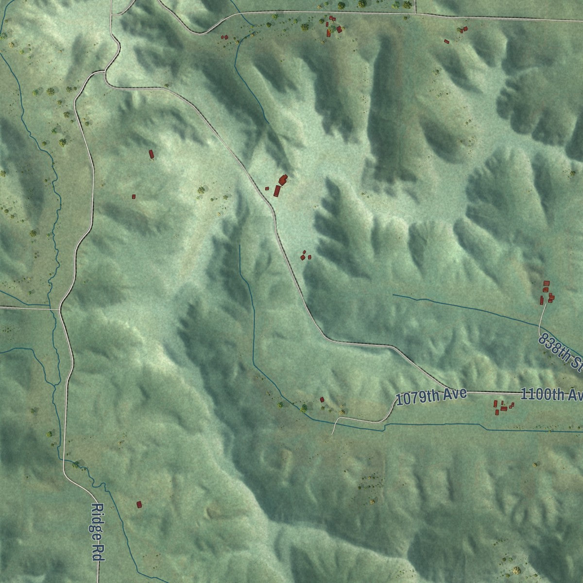 Second close-up of the map of Grant, Dunn County, Wisconsin print showing more streets and buildings