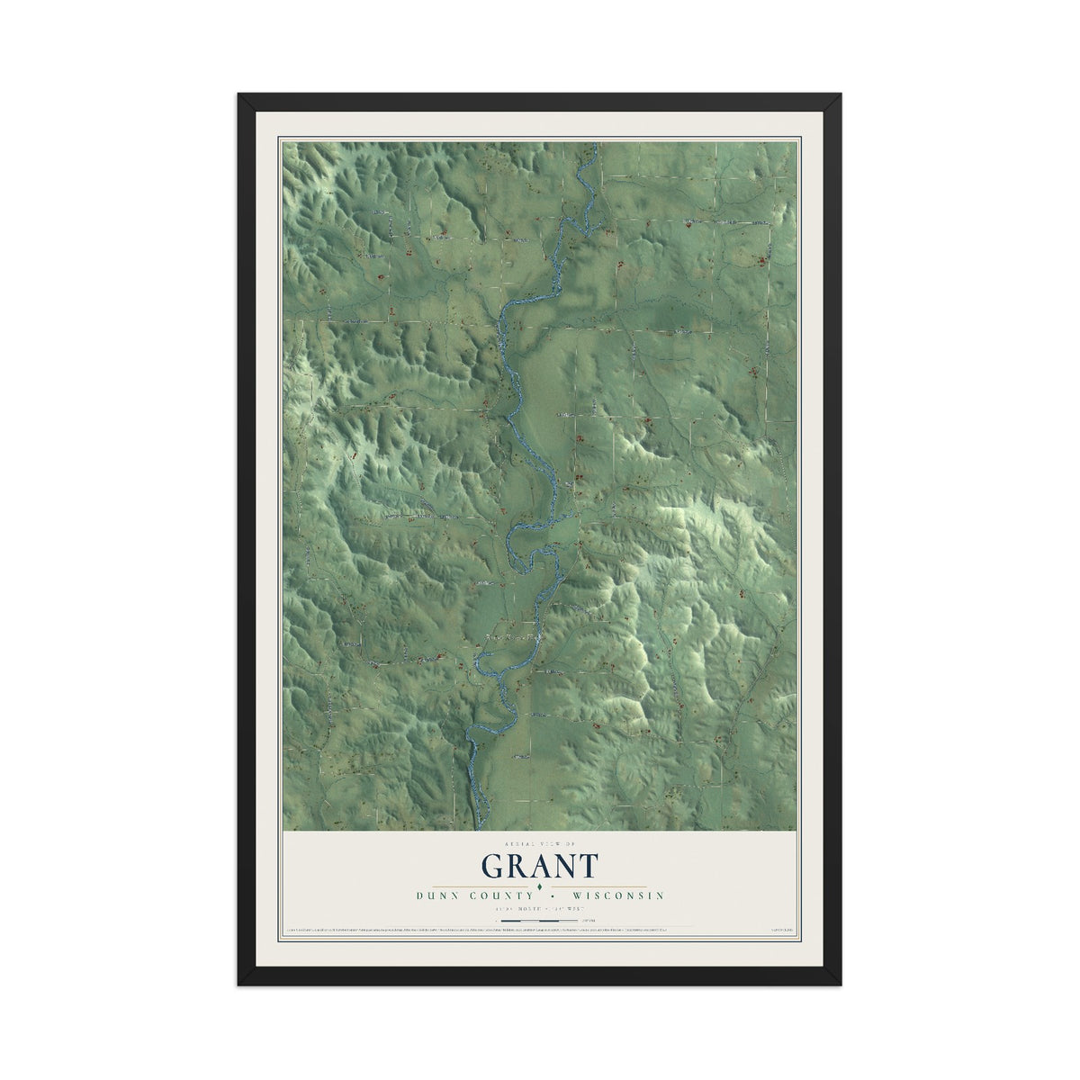 Map of Grant, Dunn County, Wisconsin, 12 x 18 inch print in a black wood frame