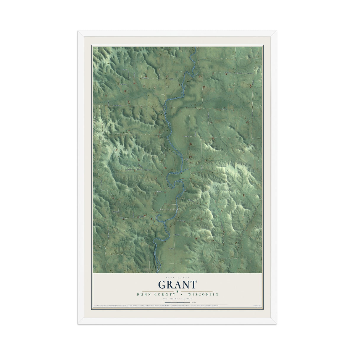 Map of Grant, Dunn County, Wisconsin, 12 x 18 inch print in a white wood frame