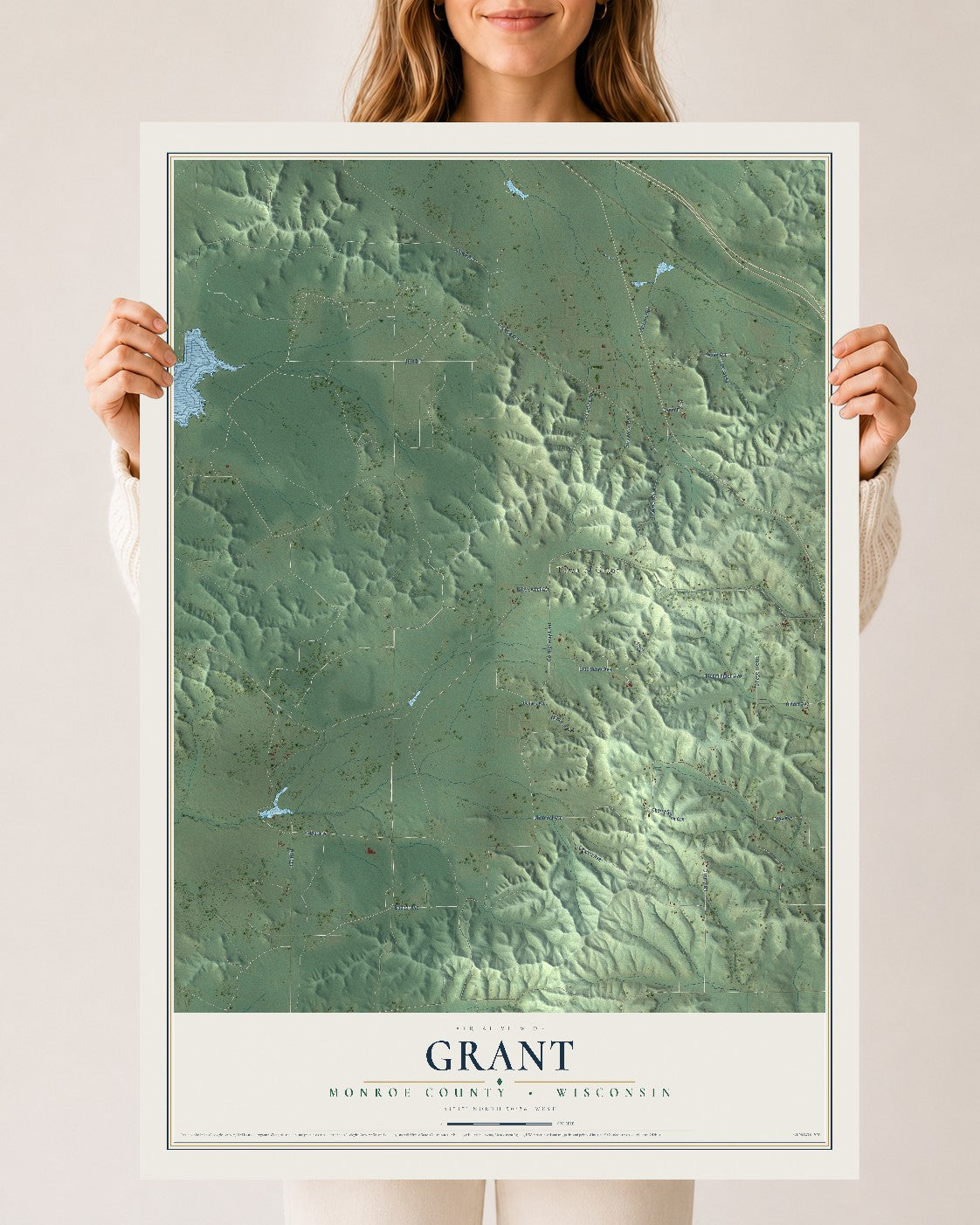 Map of Grant, Monroe County, Wisconsin, 24 x 36 inch unframed archival matte print