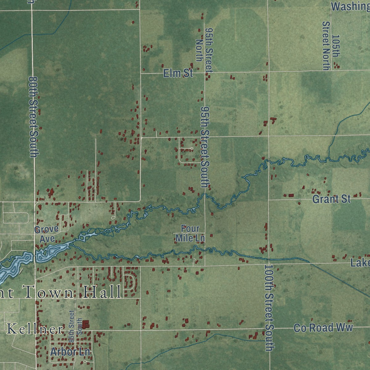 Close-up of the map of Grant, Portage County, Wisconsin print showing street and building detail