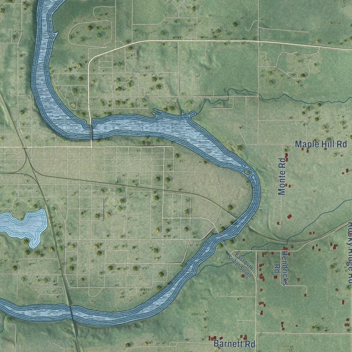 Close-up of the map of Grant, Rusk County, Wisconsin print showing street and building detail