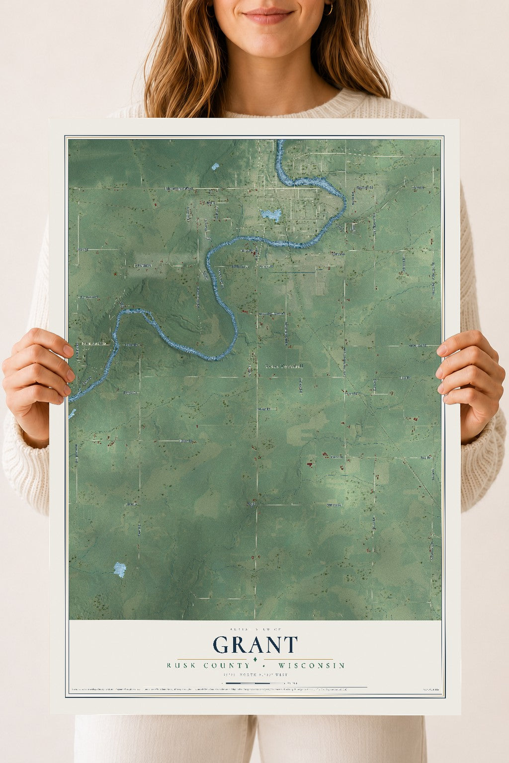 Map of Grant, Rusk County, Wisconsin, 18 x 24 inch unframed archival matte print