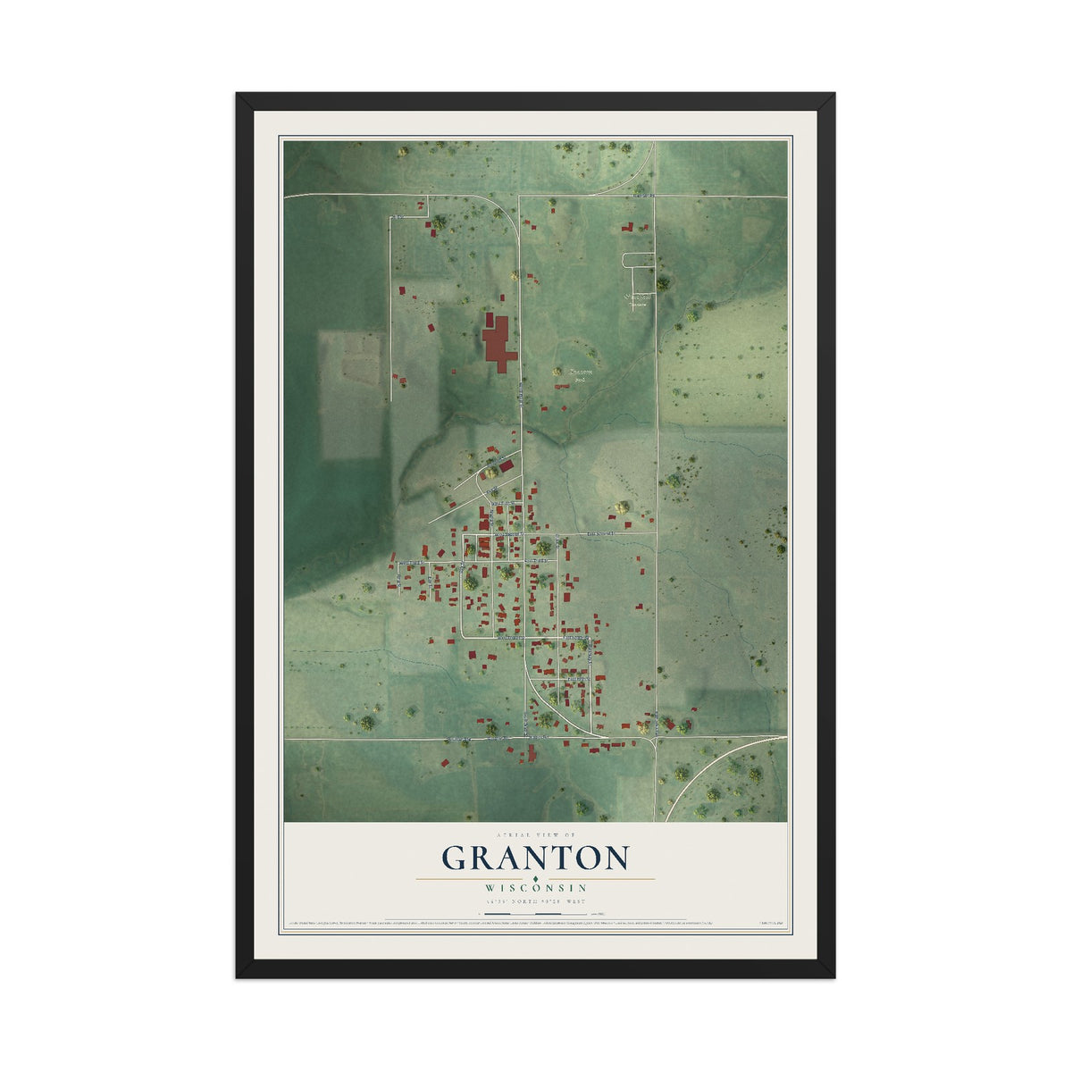 Map of Granton, Wisconsin, 12 x 18 inch print in a black wood frame