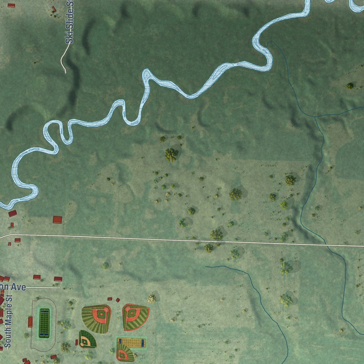 Second close-up of the map of Grantsburg, Wisconsin print showing more streets and buildings