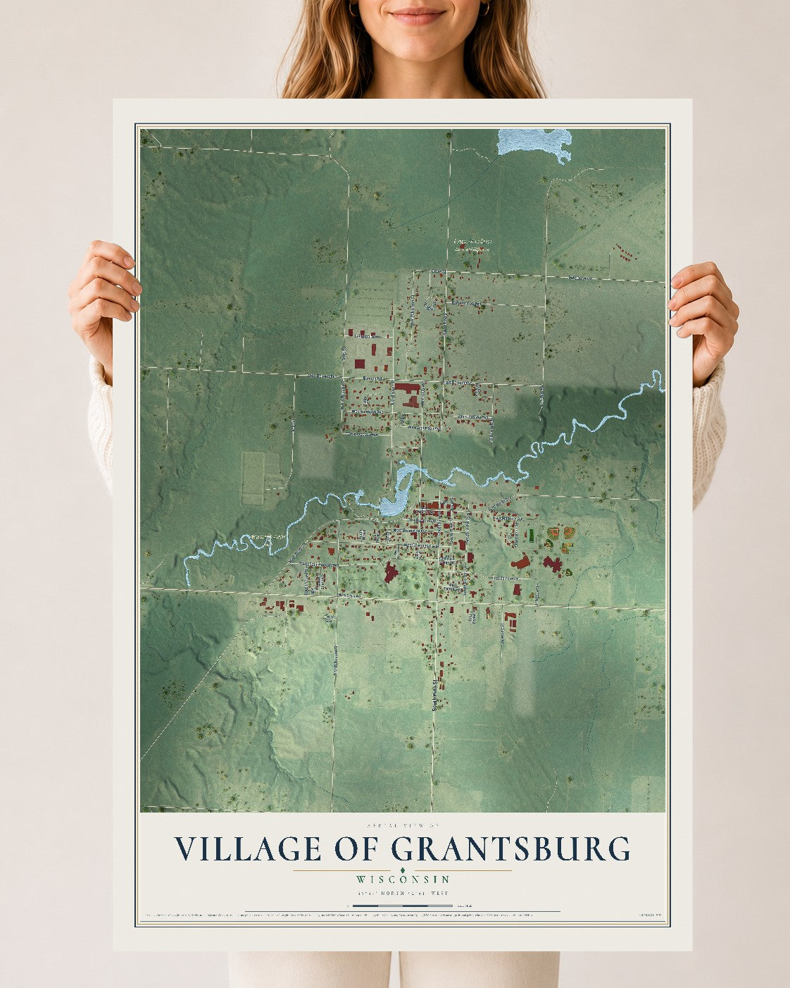Map of Grantsburg, Wisconsin, 24 x 36 inch unframed archival matte print