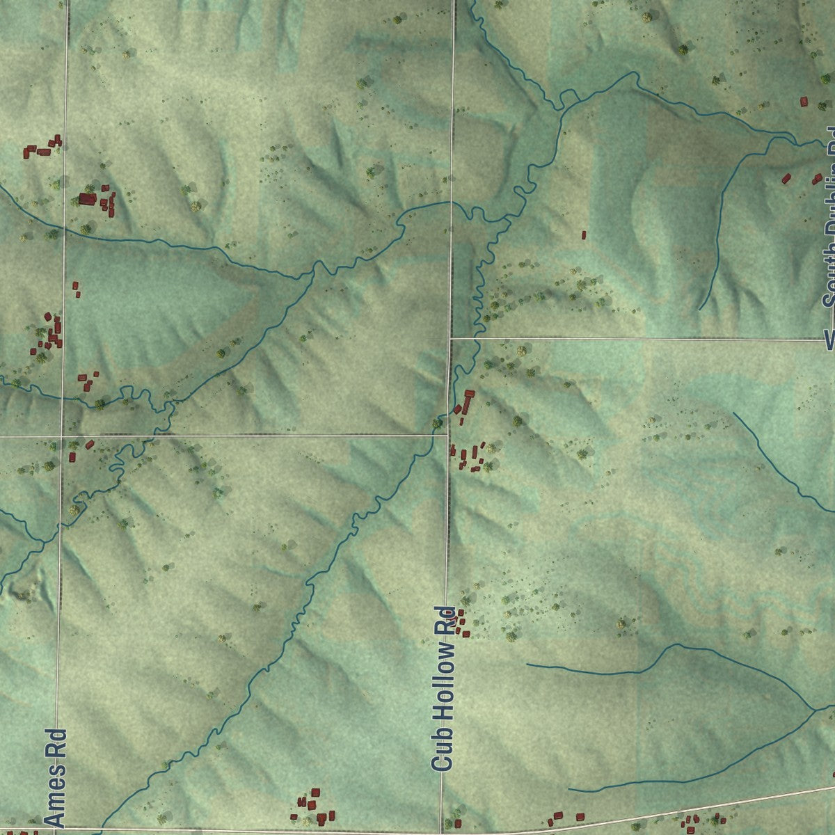 Second close-up of the map of the Town of Gratiot, Wisconsin print showing more streets and buildings