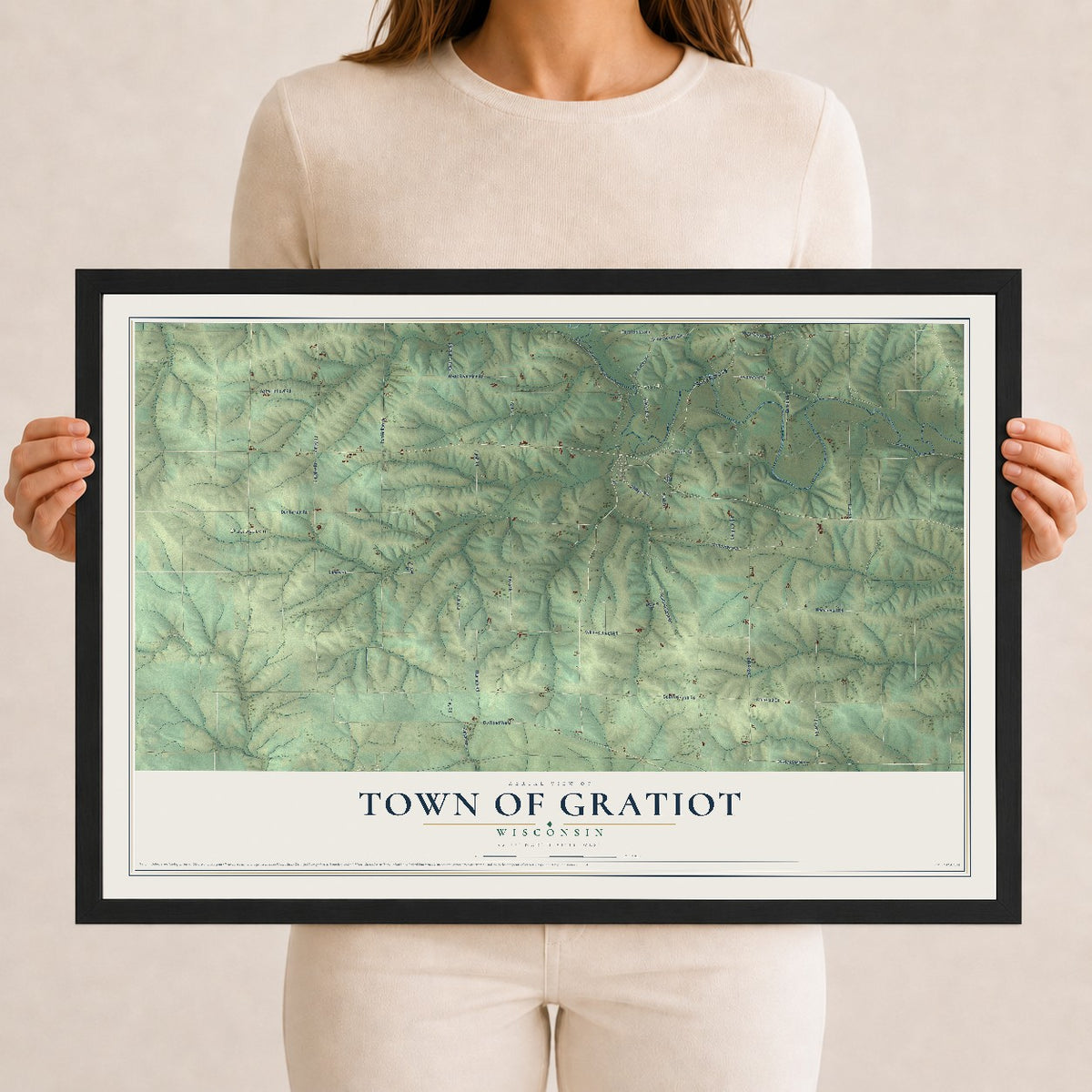 Map of the Town of Gratiot, Wisconsin, 12 x 18 inch print in a black wood frame