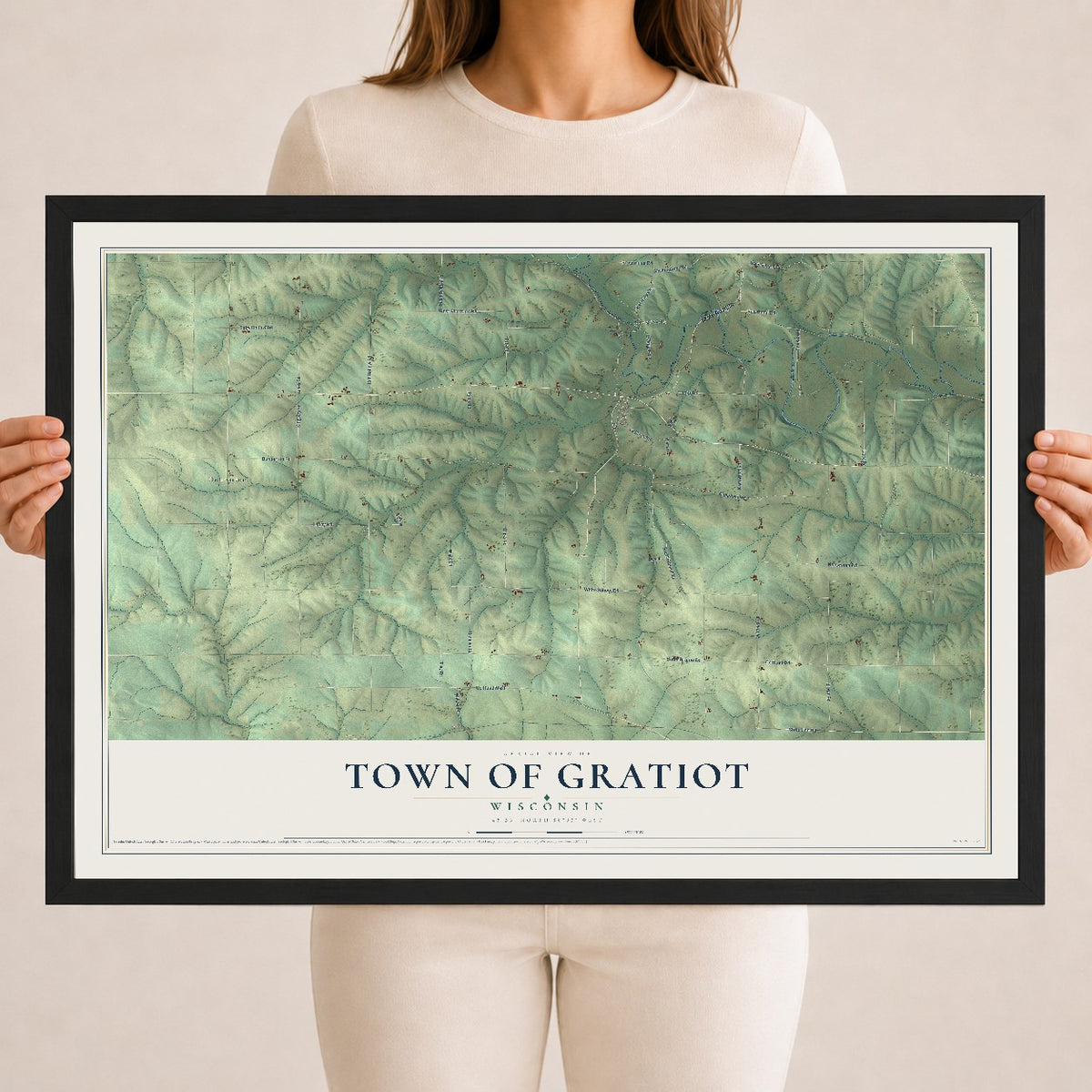 Map of the Town of Gratiot, Wisconsin, 18 x 24 inch print in a black wood frame